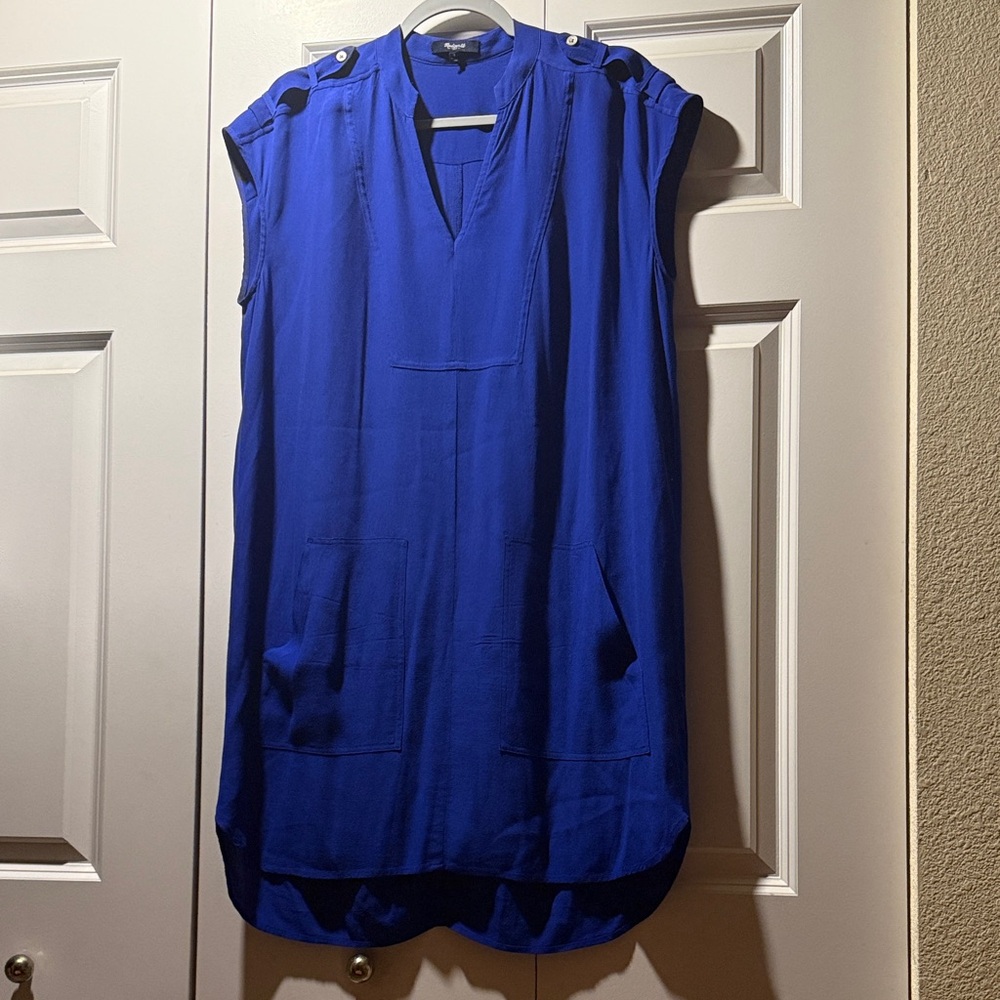 Madewell Morningside Shift Dress Size S Cobalt Blue V-Neck Pockets